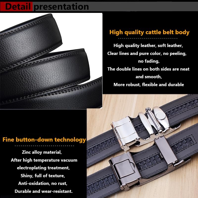 THS Leather Ratchet Belt for Men – Automatic Click Buckle, 36-40, Brown