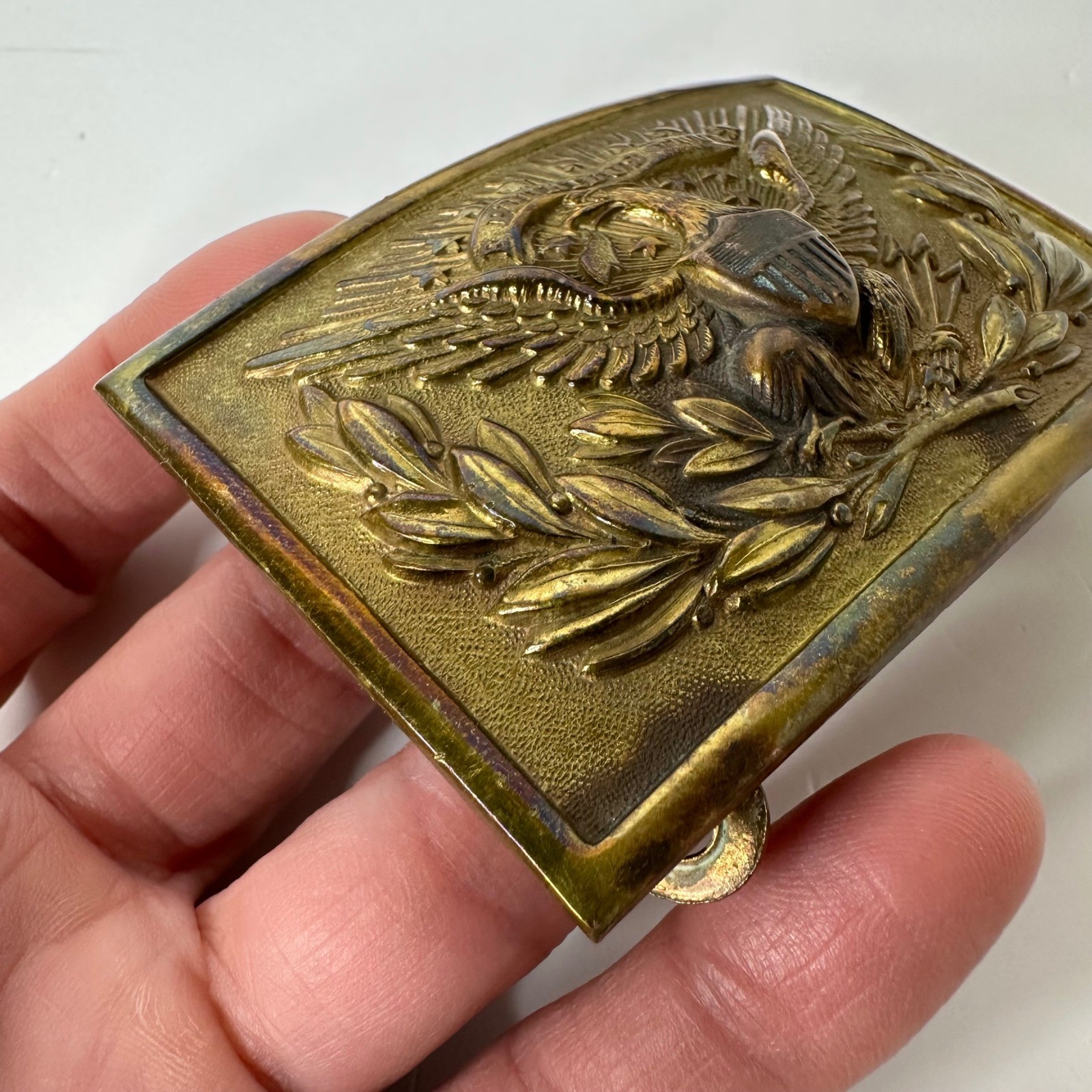 Vintage Brass Eagle Belt Buckle E Pluribus Unum US Great Seal Rectangular Plate