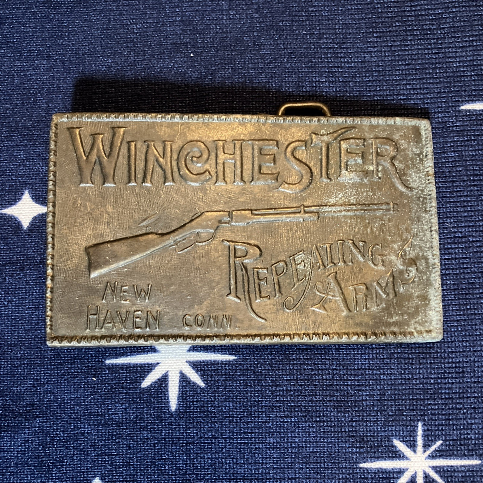 VTG Winchester Repeating Arms New Haven Conn. Rifle Gun Belt Buckle Brass #9