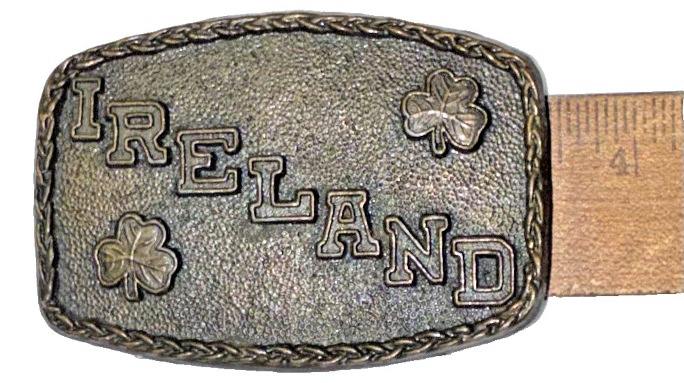 Vtg 1970s IRELAND Lucky Clover Belt Buckle Textured Shamrocks
