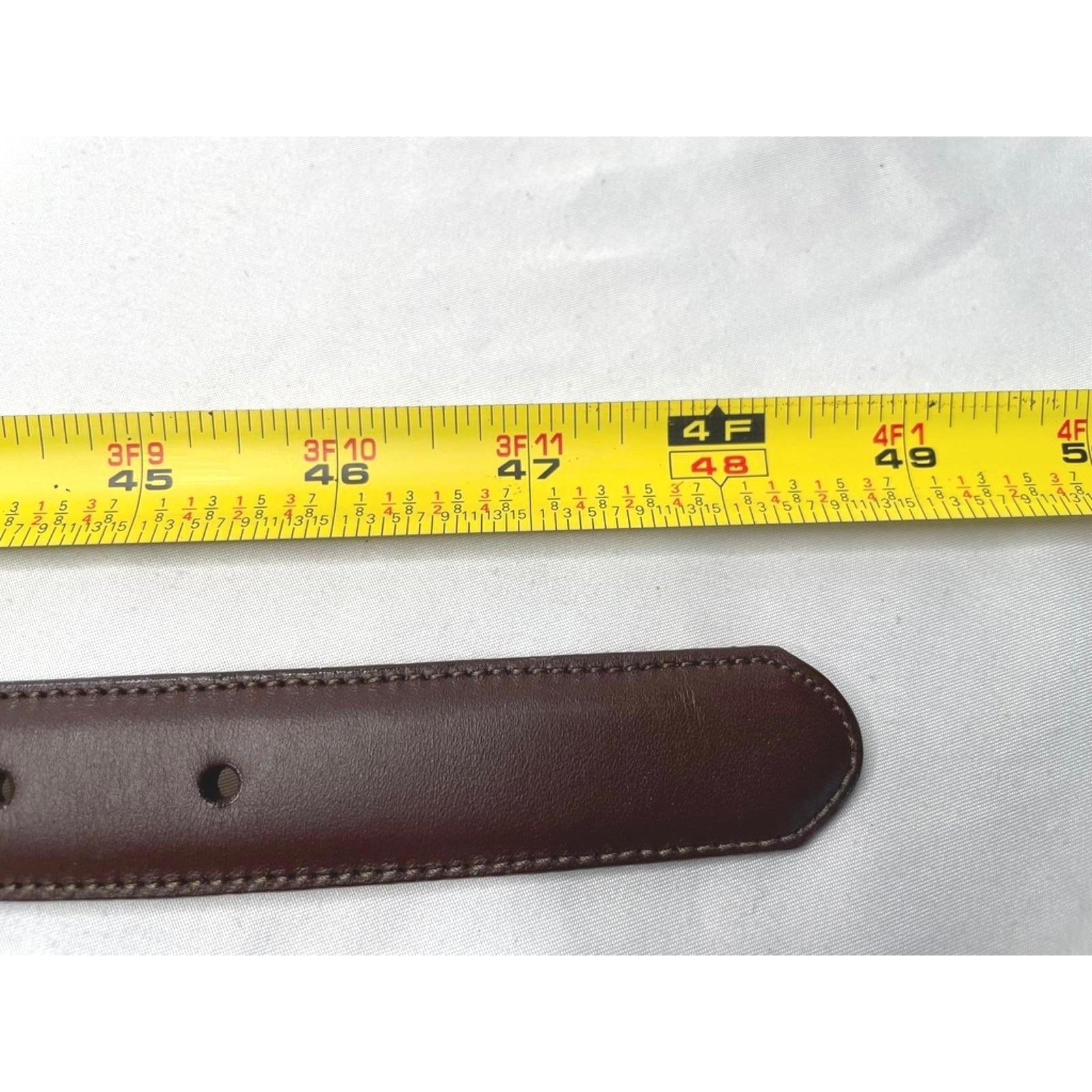 Lands End Brown Leather Belt Men 48&Prime; Long Gold Buckle Classic Business Everyday