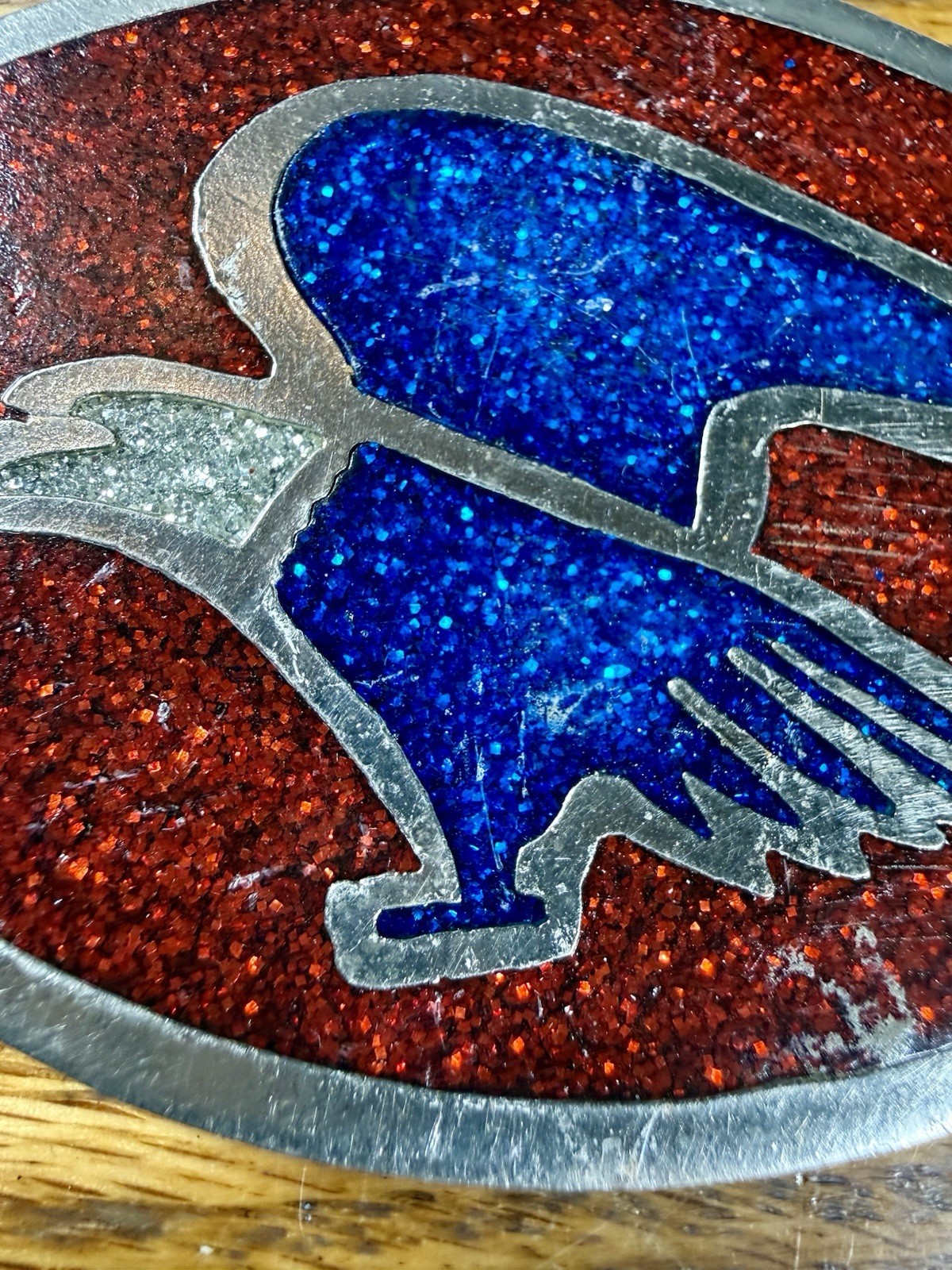 Men’s Eagle Theme Vintage Belt Buckle Red And Blue Silver