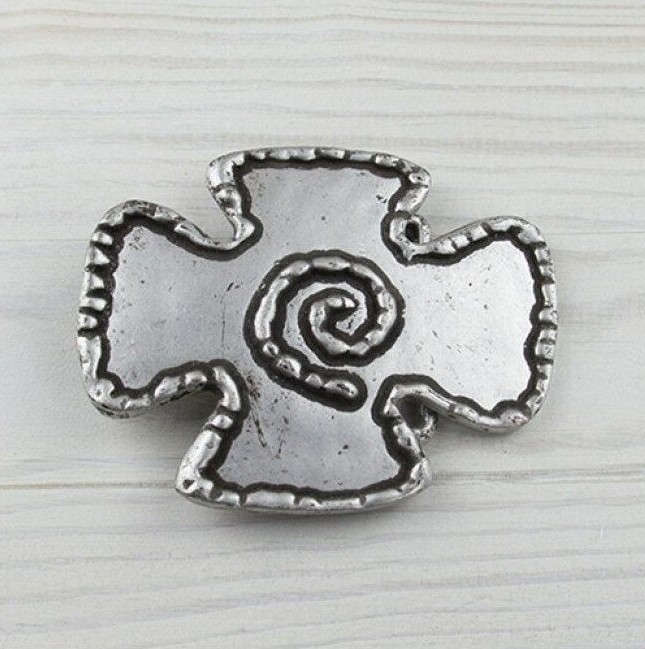 Medieval Style Metal Cross Belt Buckle with Spiral Motif V. Antique Silver