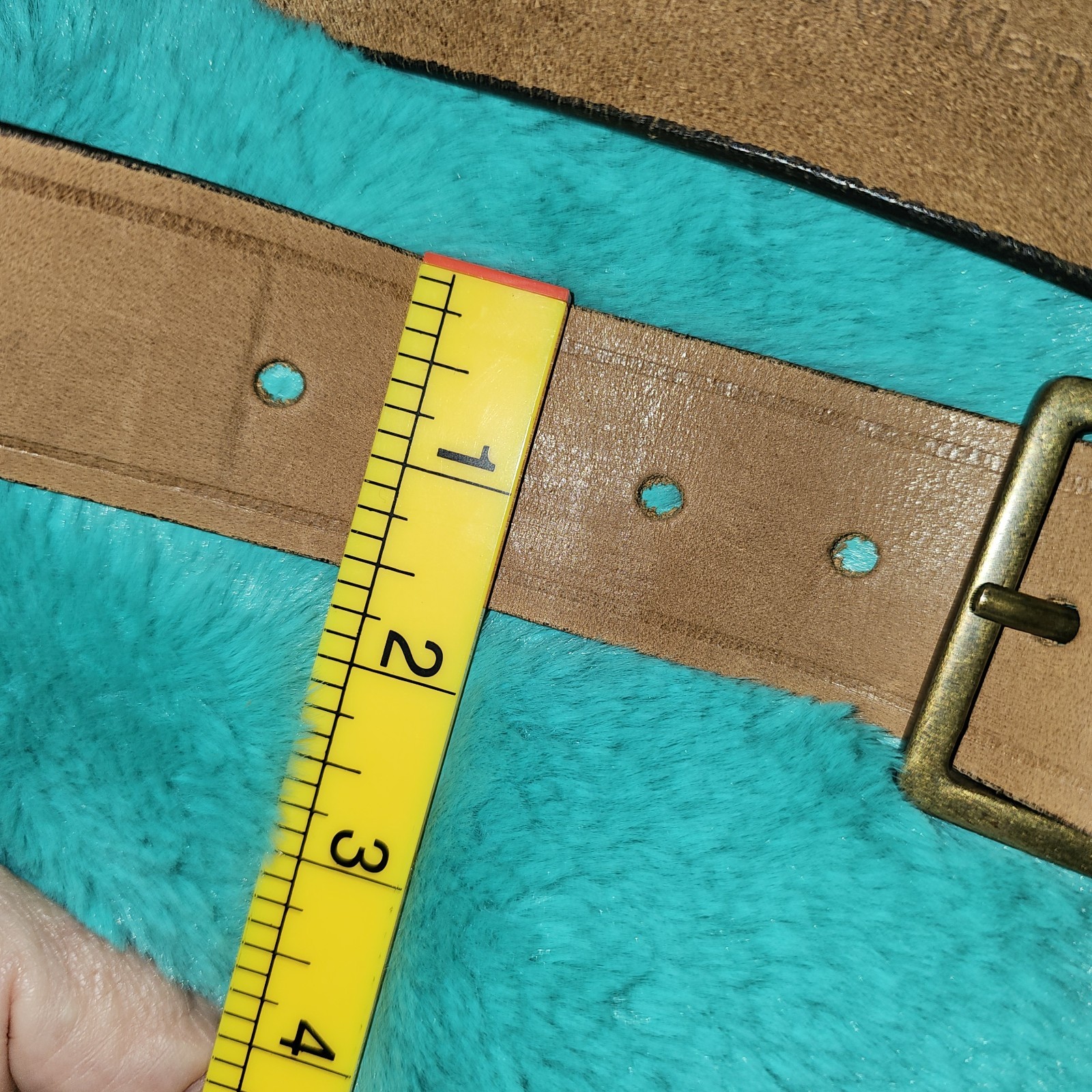 Calvin Klein Jeans Belt Mens Size M Brown Leather Logo Casual Belt Brass Buckle