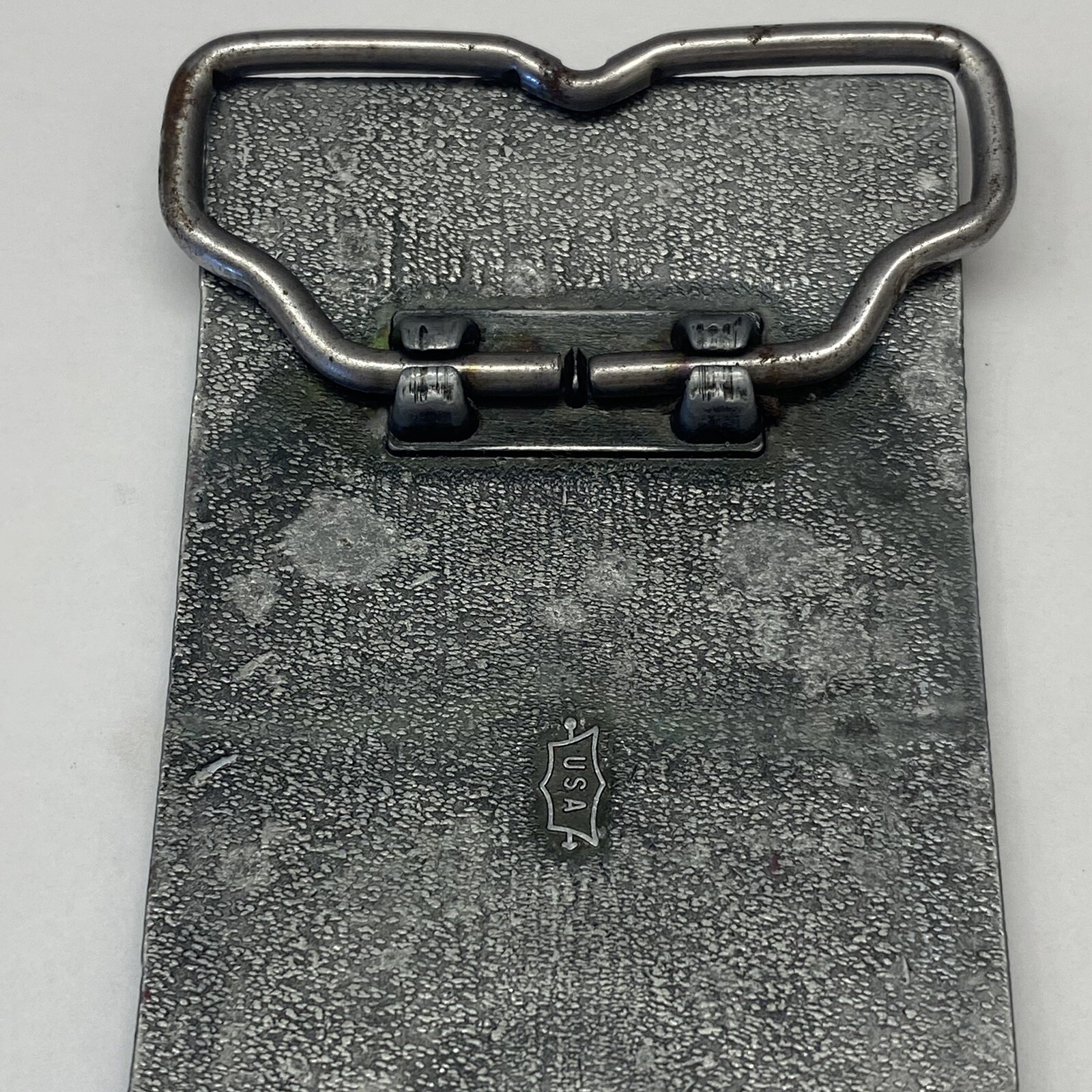 Excel Belt Buckle Metal Pewter tone Raised Lettering Made in USA Vintage