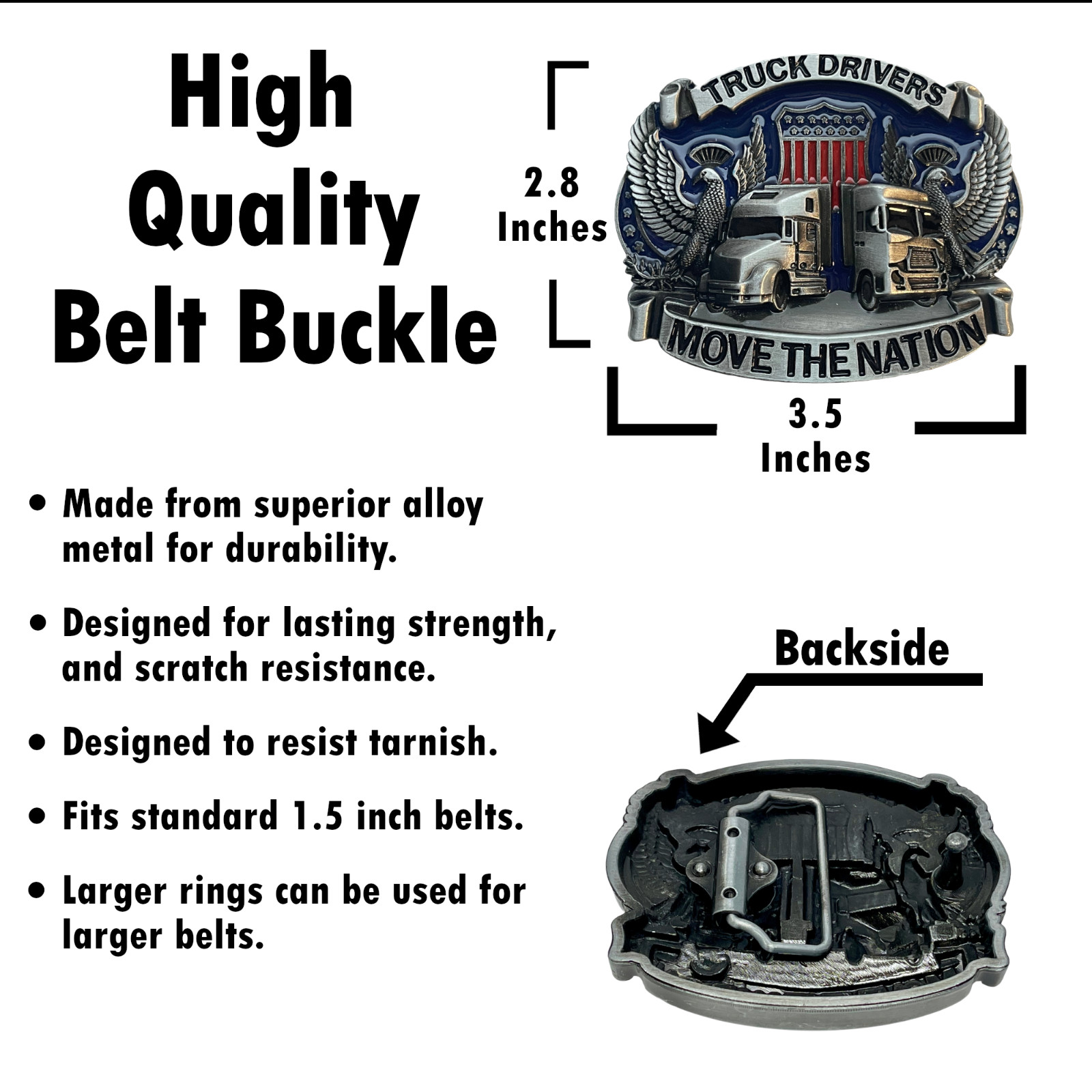 Trucker Belt Buckle Gift Set with 12 x 18 Inch American Flag – Patriotic Buckles