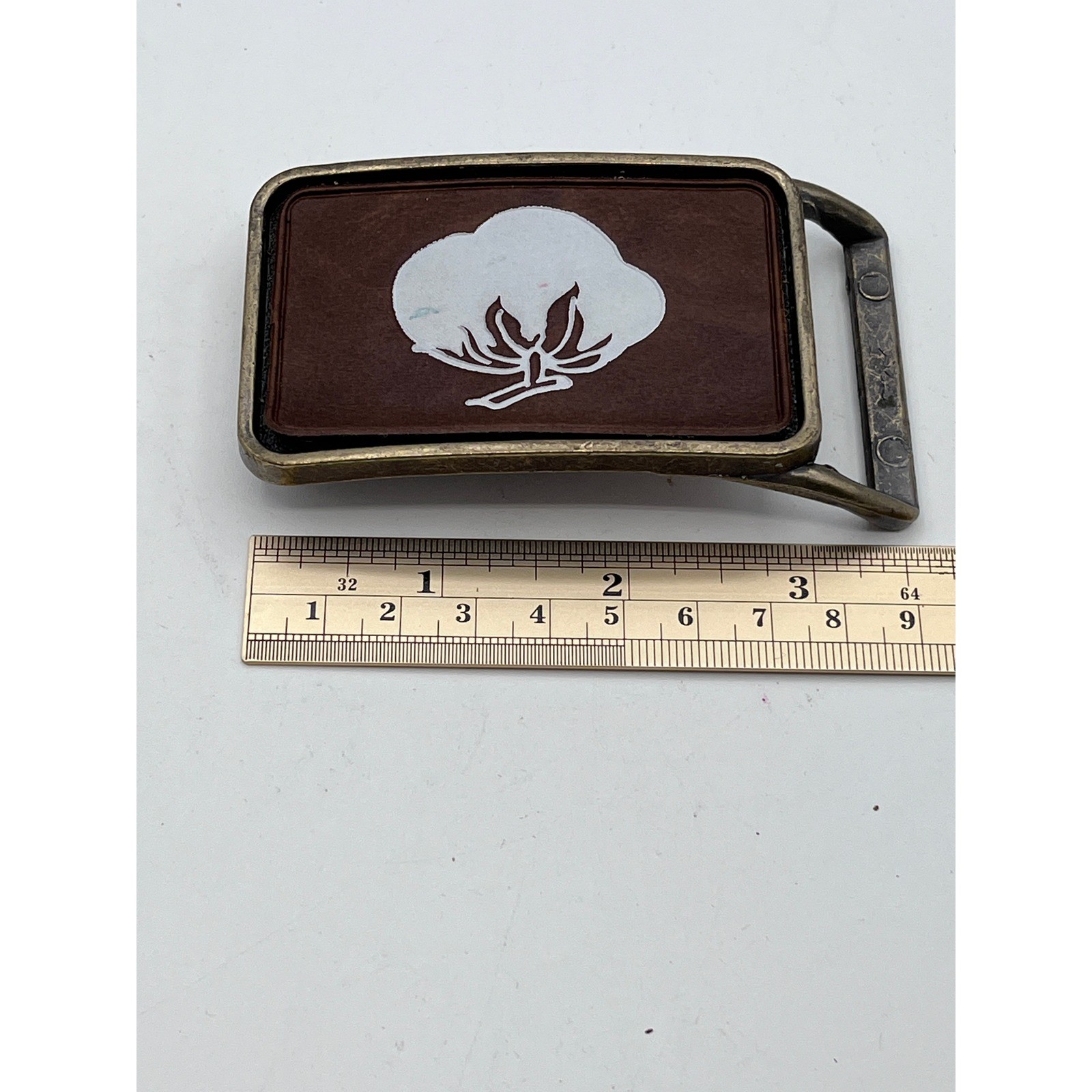 Vintage Delta Boll Weevil Belt Buckle Cotton Plant Brass Tone Rectangular