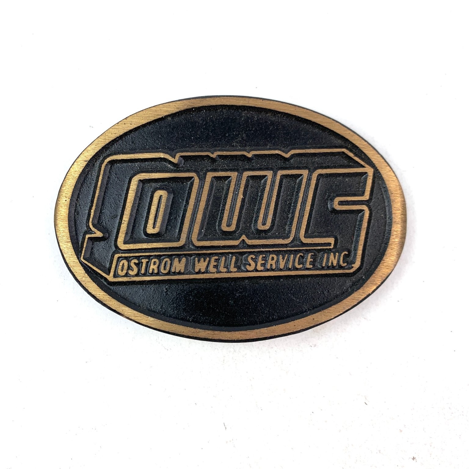 OWS Ostrom Well Service Belt Buckle Black Solid Brass DynaBuckle