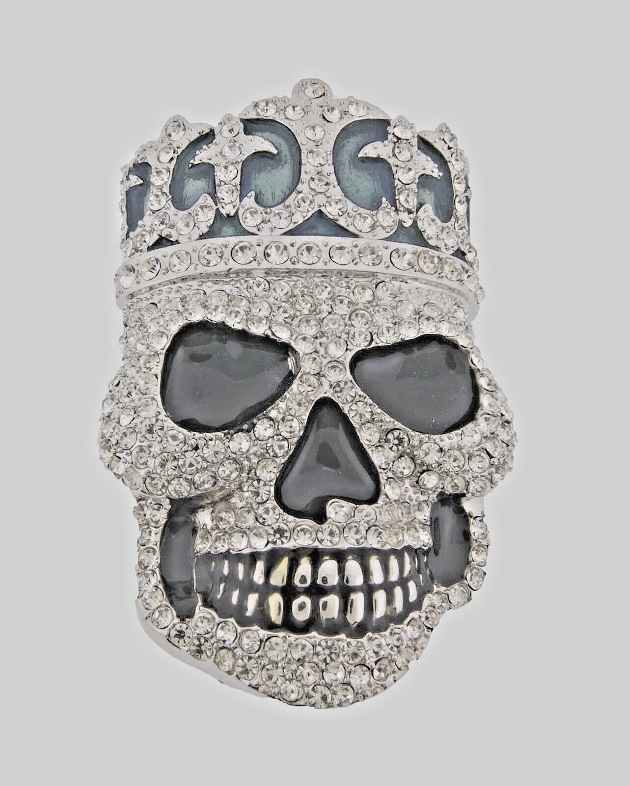 Skull Belt Buckle Silver Crown Metal Halloween Pirate Costume Bling Rhinestones