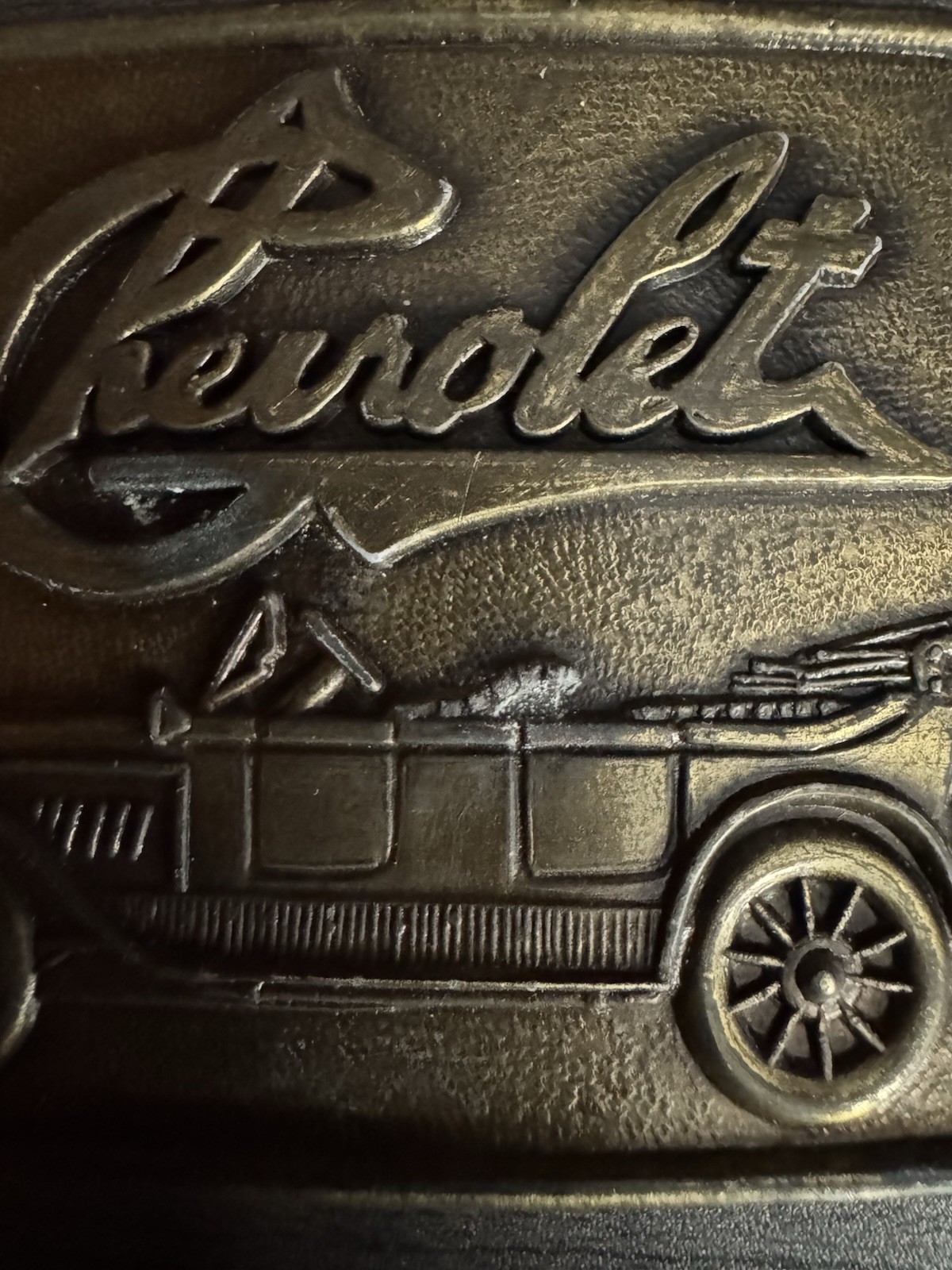 R.J. Roberts & Co. Chevrolet Logo Gold Tone Western Belt Buckle 1.5in Rect