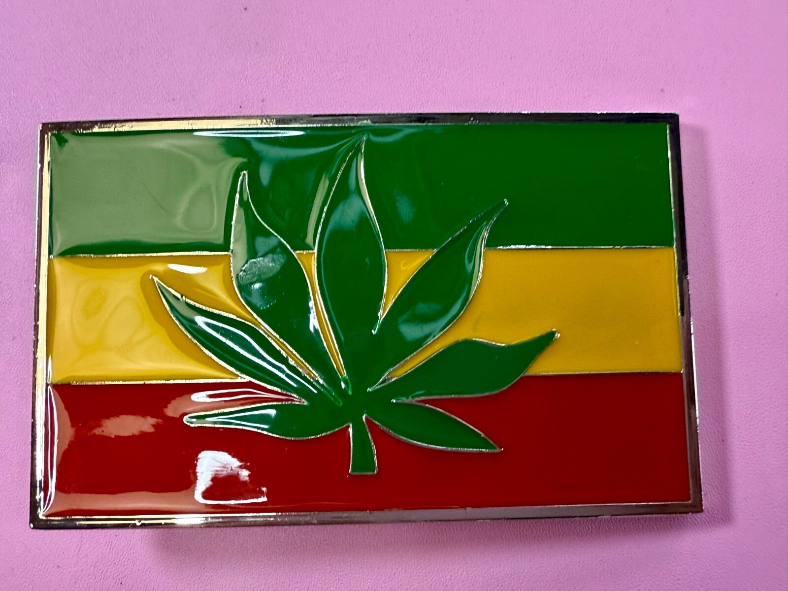 Rastafarian Flag Marijuana Cannabis Pot Leaf Weed Enameled Belt Buckle