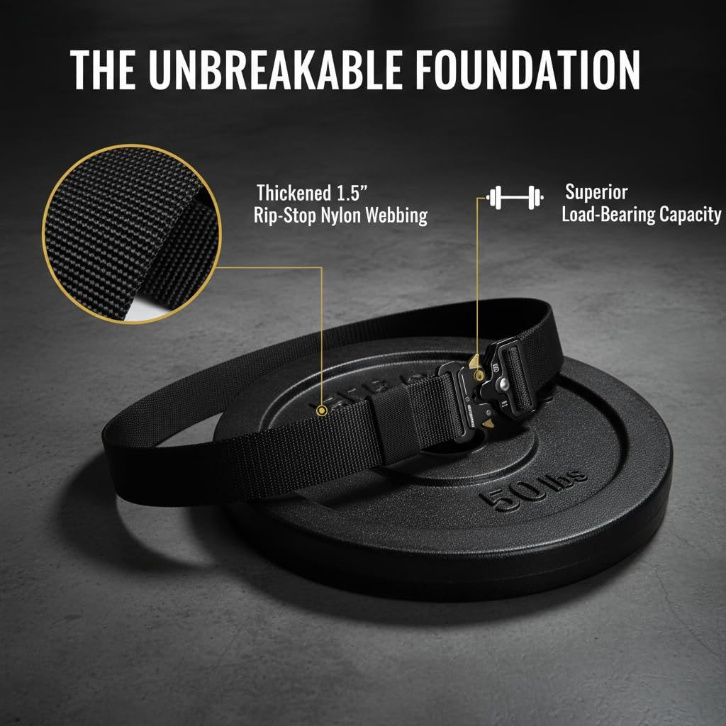 KingMoore Men&rsquo;s Tactical Belt Heavy Duty Webbing Waist:30&Prime;-35&Prime;, Black