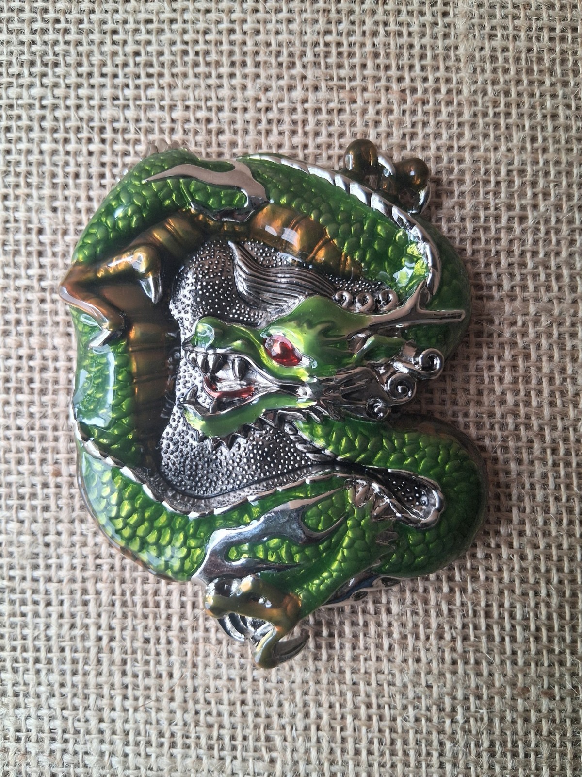 Green Enamel Chinese Dragon Belt Buckle 3D Fantasy Mythical Novelty