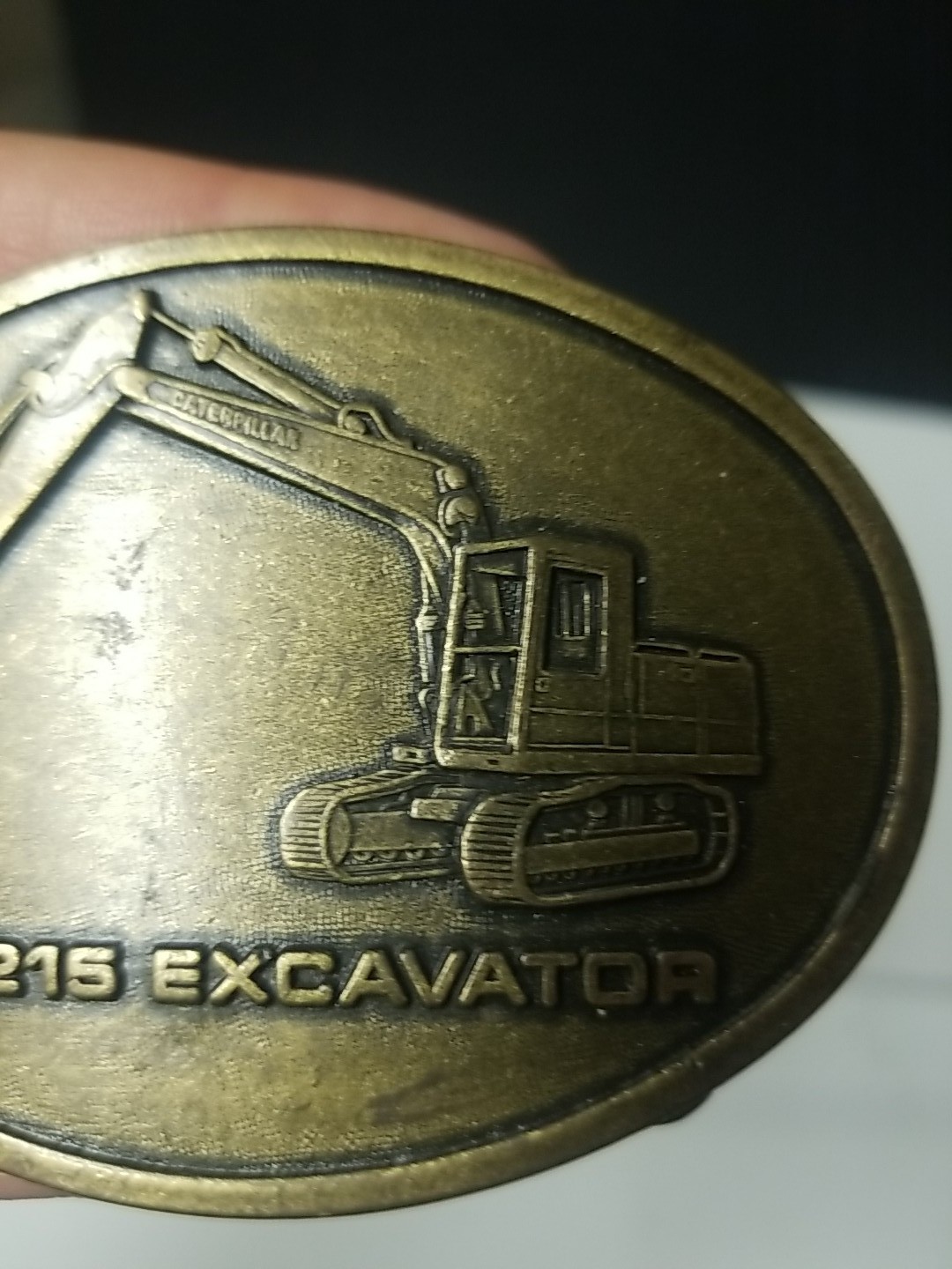 Vintage Brass Caterpillar Cat 215 Excavator Belt Buckle