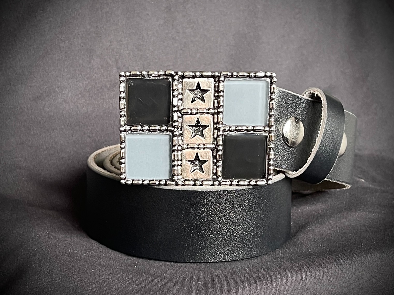 Handmade Military Star Glass Tile Belt Buckle OOAK Darren McNeese Gothic