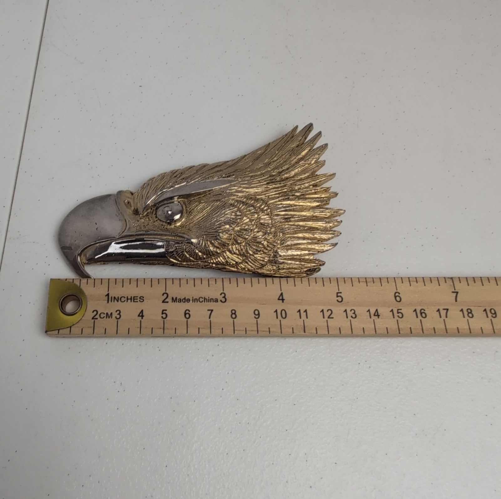 Vintage 1971 Sandy Val Pewter Eagle Head Belt Buckle Gold Silver Tone 3D Large