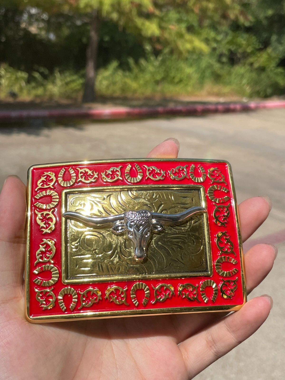 Western Buckle Gold Silver Red Longhorn Bull Cowboy Fit 2 » Hebillas Vaqueras