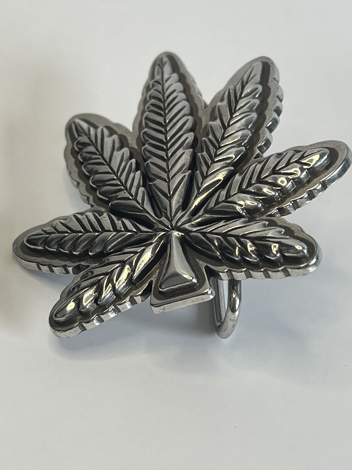 Marijuana Pot Leaf Belt Buckle Silver tone