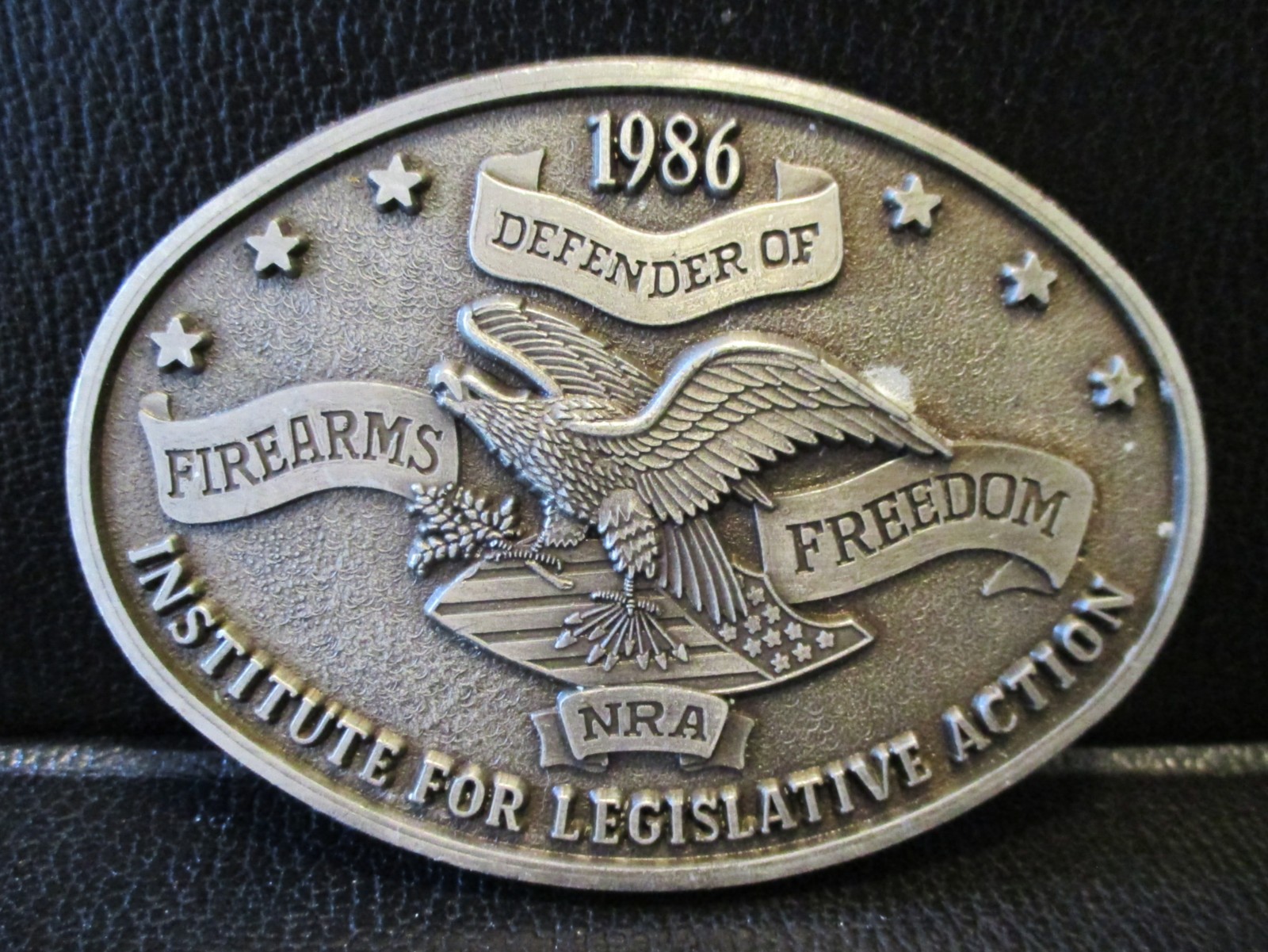 NRA National Rifle Association 1986 Belt Buckle Eagle Firearms Trademark Logo