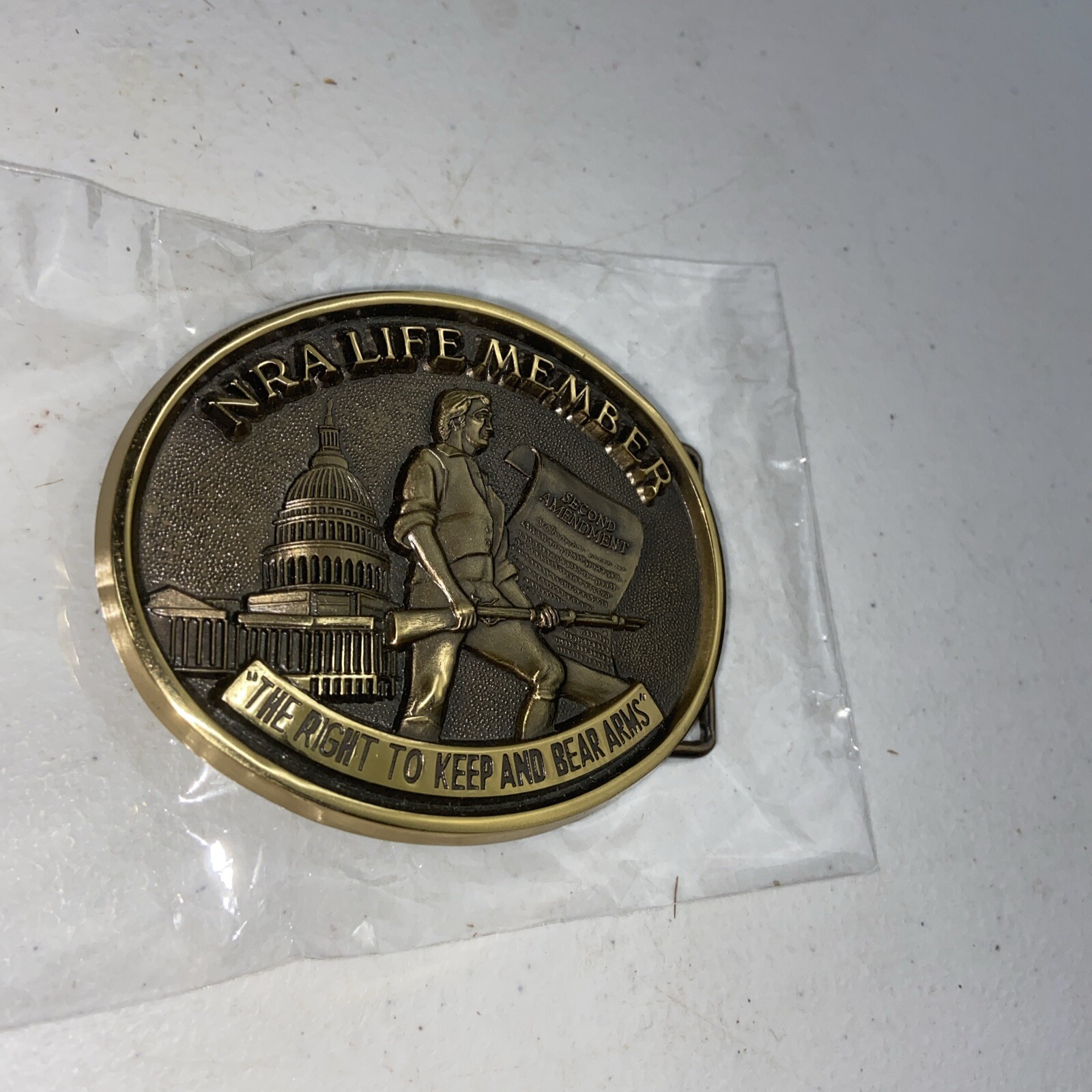 NRA Life Member Right To Bear Arms Belt Buckle Solid Brass Jadco Hunting Guns