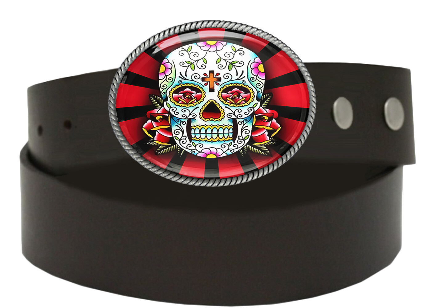 Day of the Dead Belt Buckle – Sugar Skull Rays Handmade Silver Buckle – 61