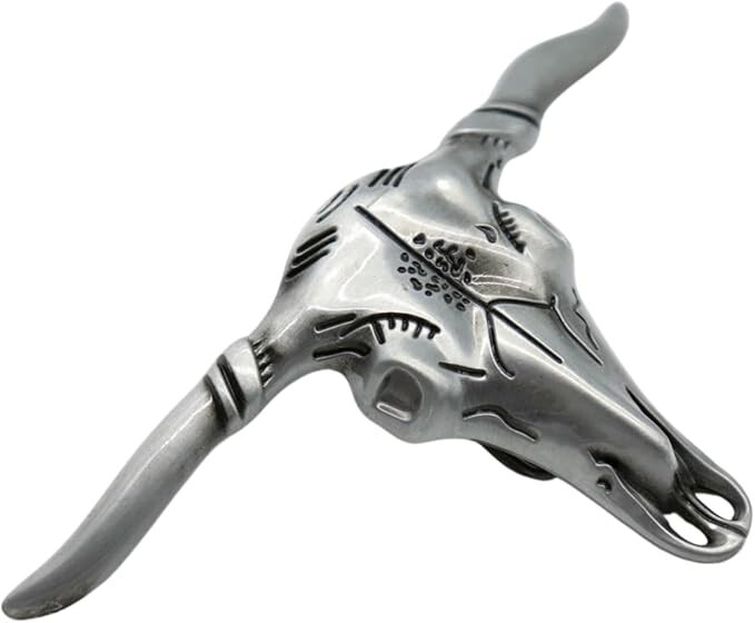 Men Casual Fashion Silver Metal Belt Buckle Long Horn Texas Cow Bull Jeans Pant