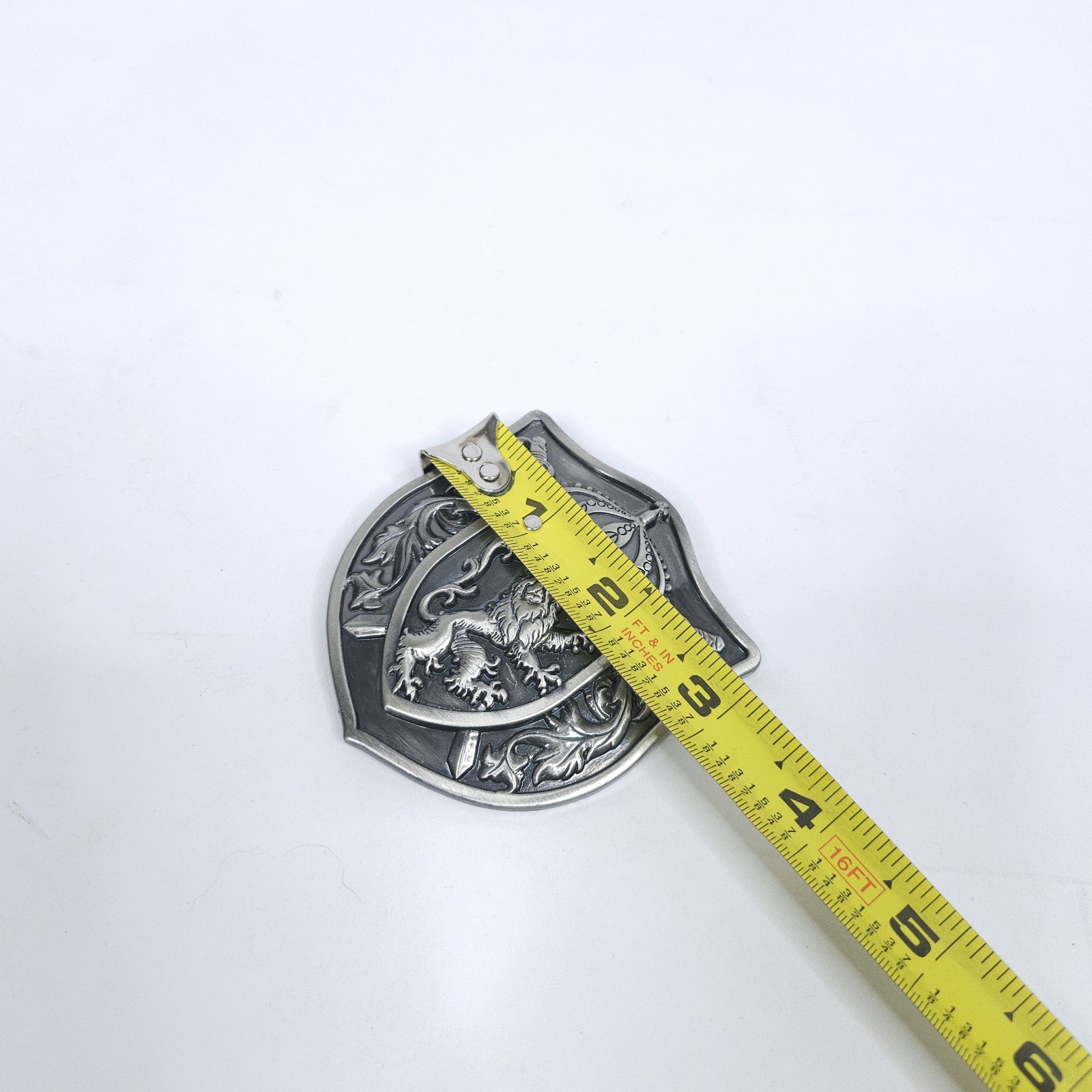 Heraldic Lion Coat Of Arms Belt Buckle Silver Tone Medieval Knight Crown Crest