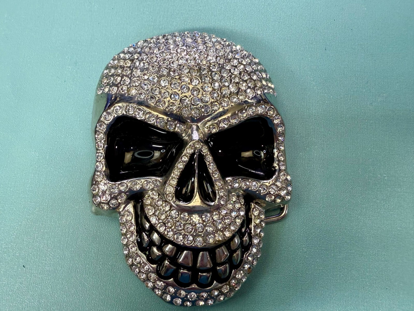 Cool Smiley Skull Head Clear Bling Rhinestones Halloween Gothic Punk Belt Buckle