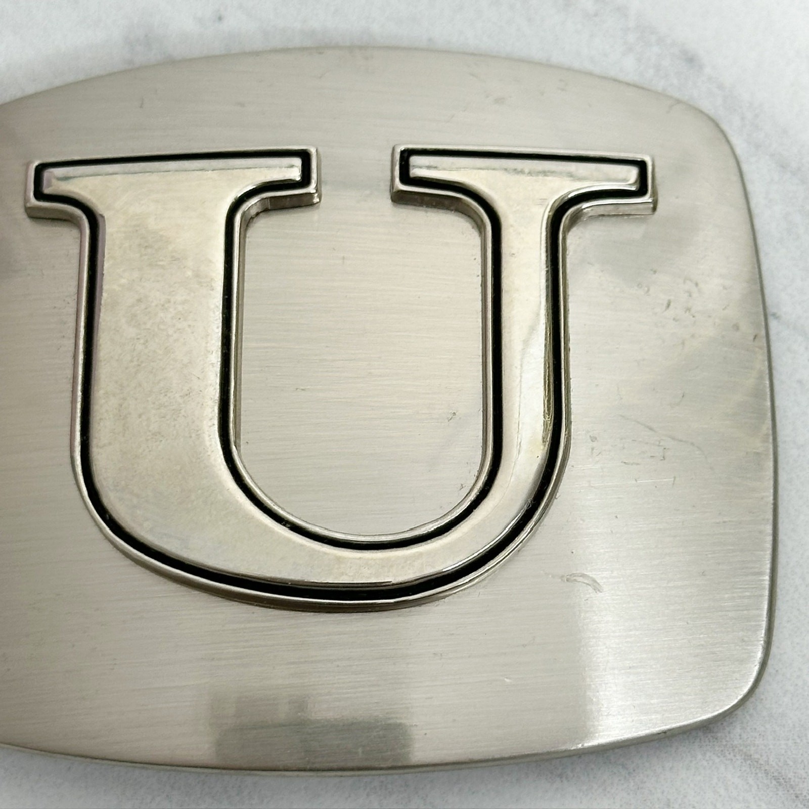 U Letter Initial Monogram Silver Tone Belt Buckle
