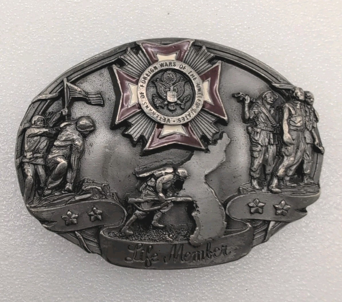 1987 VFW Belt Buckle Siskiyou Veterans of Foreign Wars USA Life Member Vintage