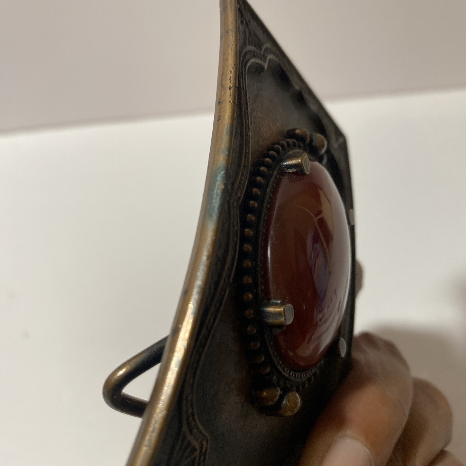 VTG Faux Gemstone Gold Stone Western Cowboy Buckle Copper Tone
