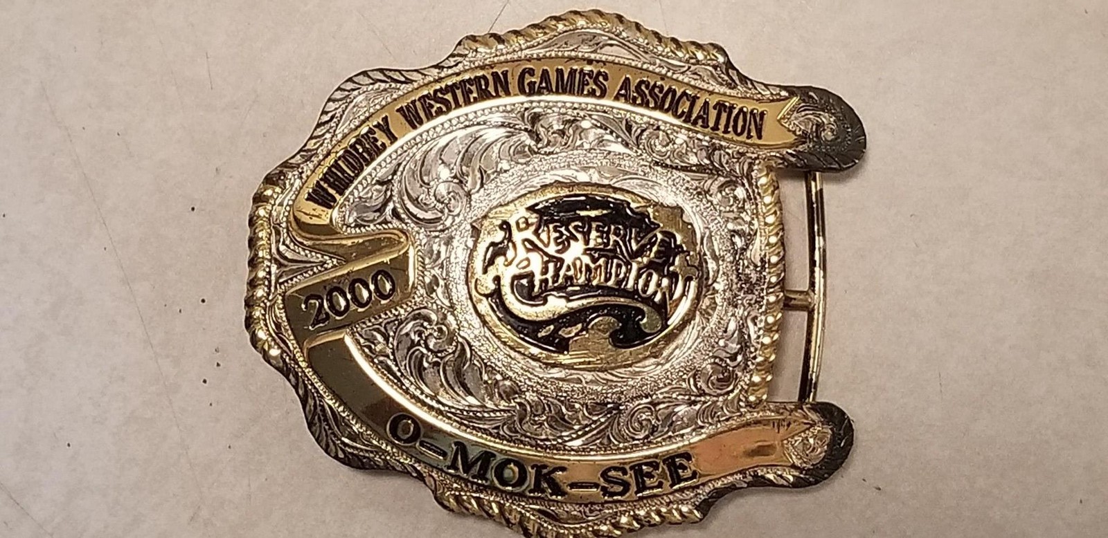 Vintage Crumrine Whidbey Western Games 2000 O-Mok-See Reserve Champion Buckle A1