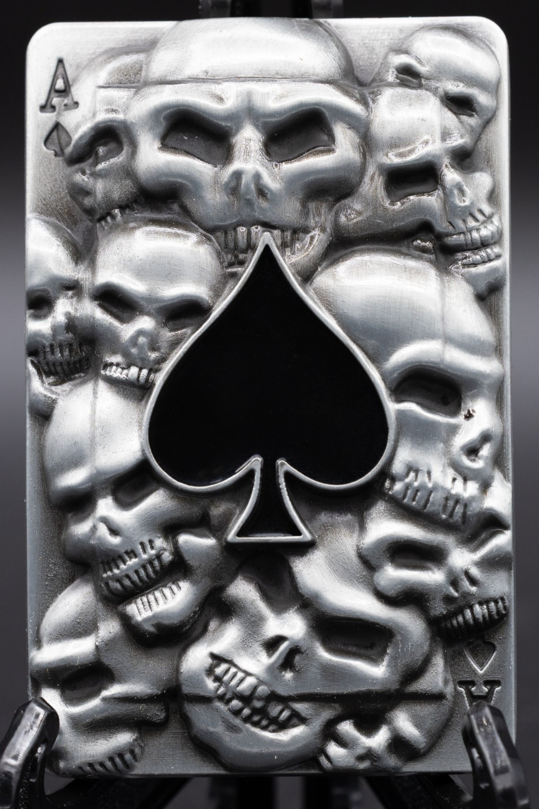 Ace of Spades Skull Belt Buckle Playing Card Biker Gothic Poker Heavy Metal Silv