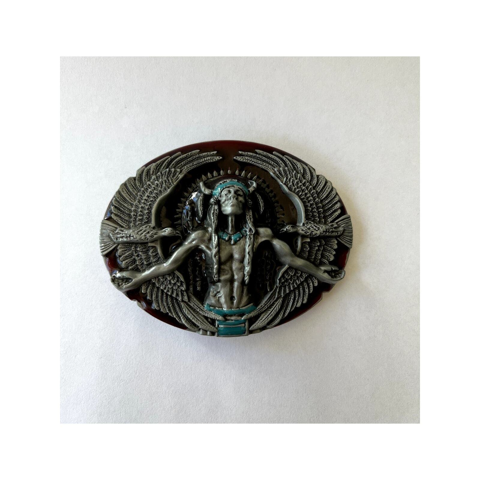 Indian With Eagles Native American Western Belt Buckle