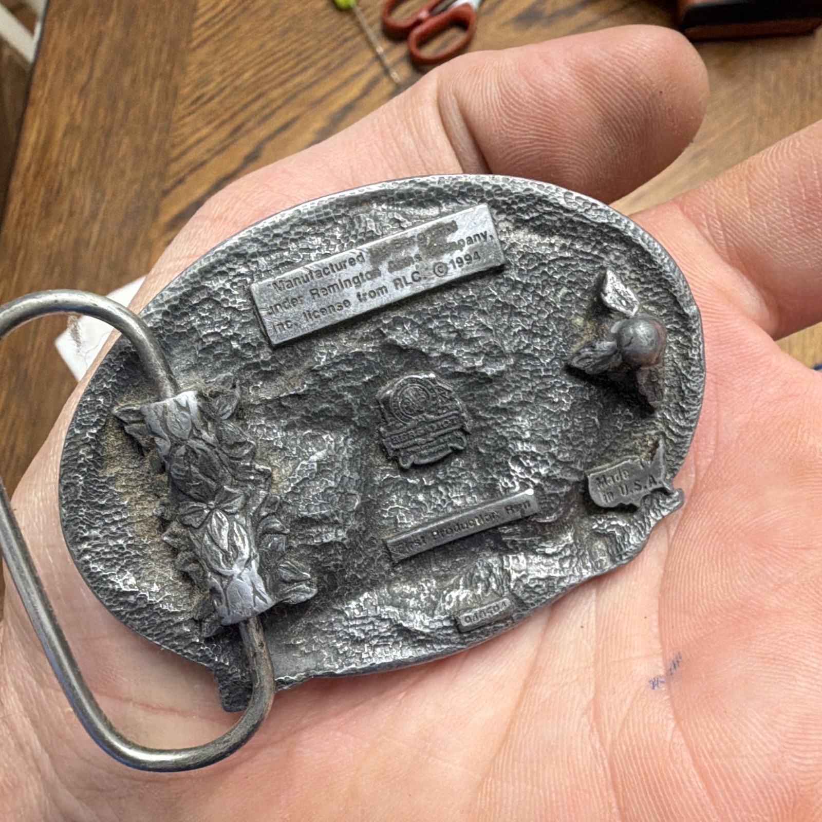 Remington Deer Hunting Western Belt Buckle Silver Metal 1.5in Fit Vintage 1994