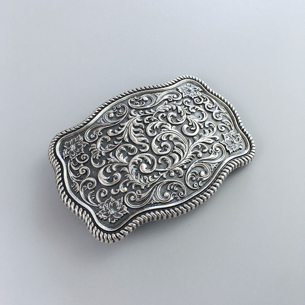 Vintage Silver Plated Southwest Flower Pattern Belt Buckle Boucle de Ceinture