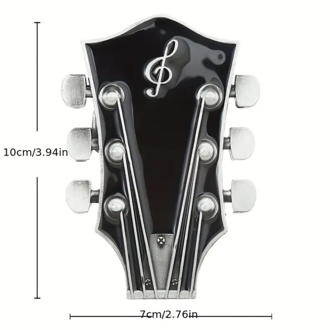 Guitar Head Belt Buckle Black & Silver