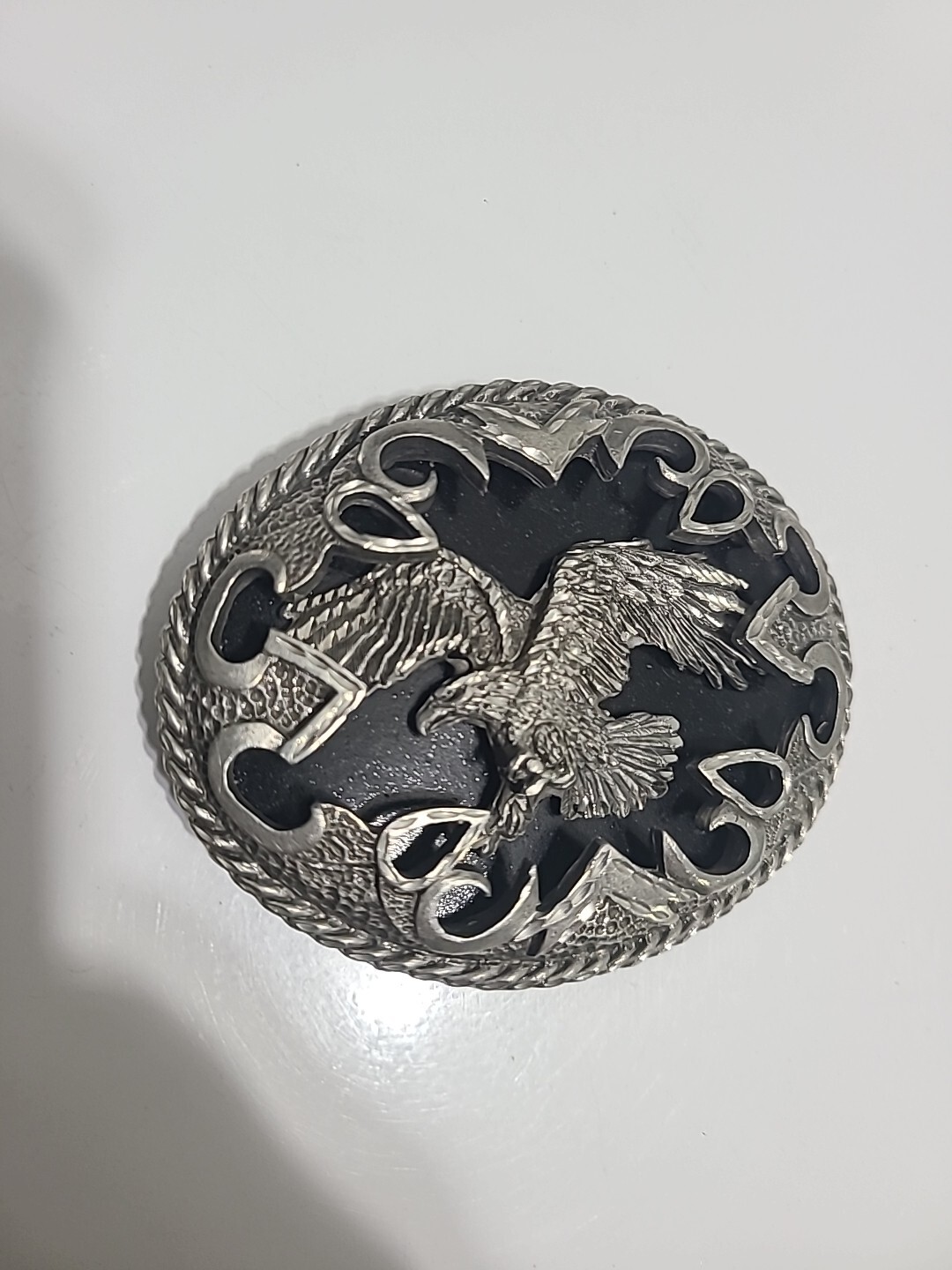 Vintage EAGLE BELT BUCKLE BLACK SHADOW 3 1/2 X 2 3/4 PEWTER. U.S.A Made Legends