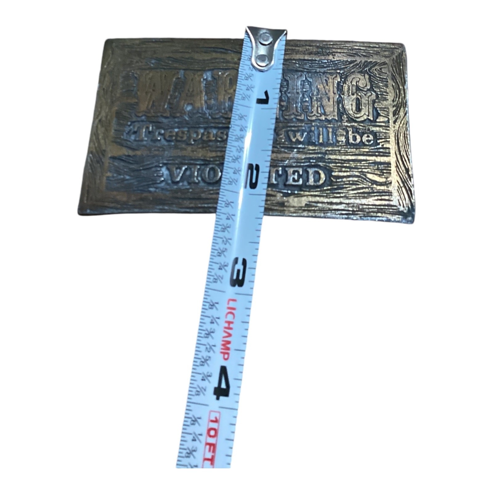 Vintage Belt Buckle CDC Metalworks Warning Trespassers Will Be Violated