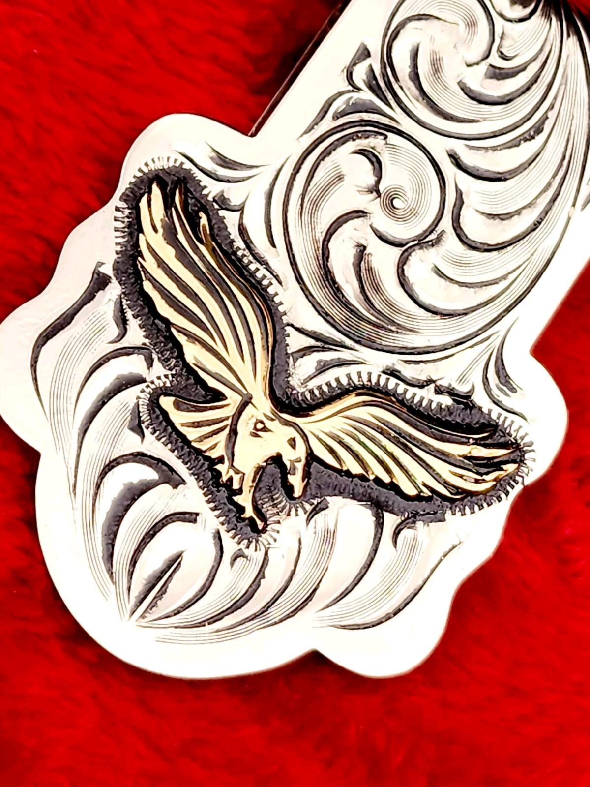 EAGLE EMBLEM~HAND ENGRAVED MONEY CLIP $ GERMAN SILVER & JEWLERS BRONZE