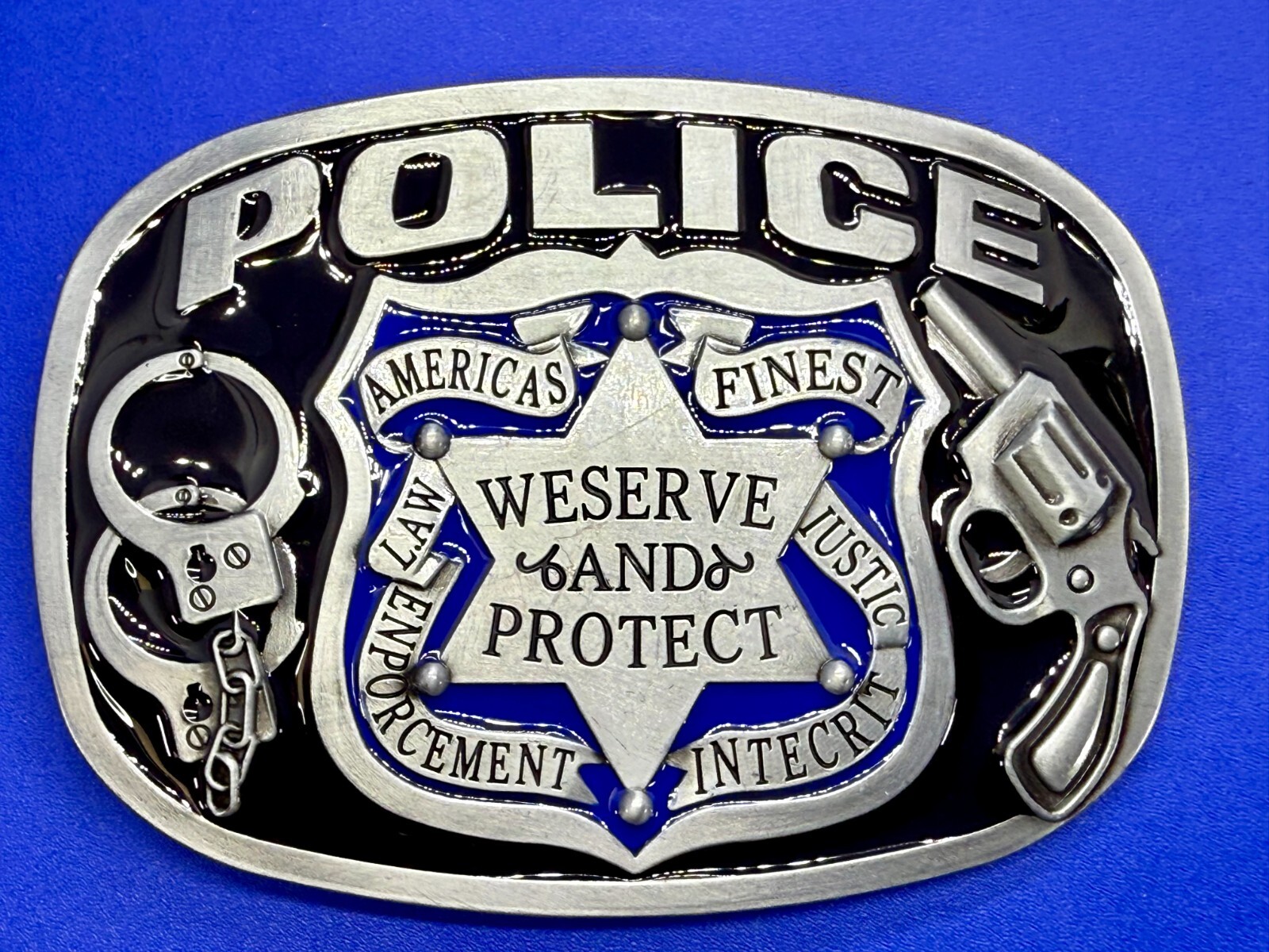 AMERICAS FINEST POLICE We Serve Protect Law Enforcement Commemorate Belt Buckle