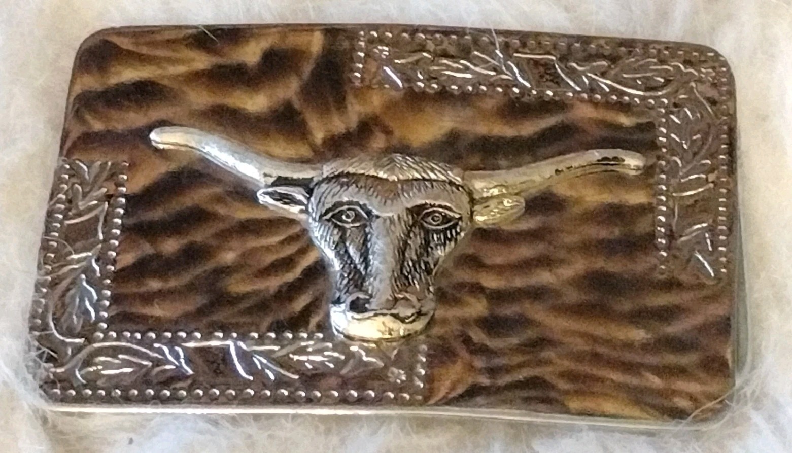 Vintage Longhorn Steer Shiny Silver Tone Western Belt Buckle Fits 1.5&Prime; Belt
