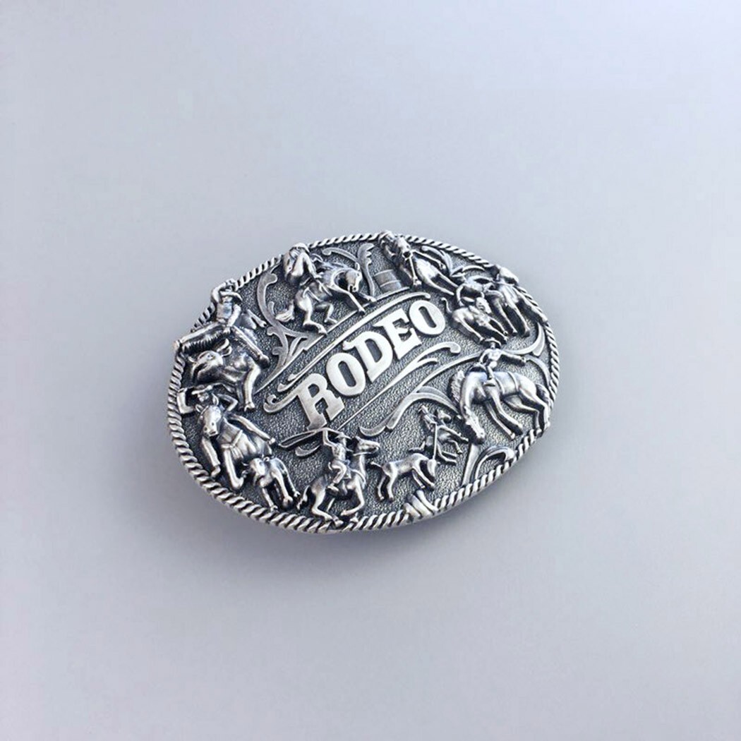 Vintage Silver Plated Rodeo Cowboy Man Western Belt Buckle Boucle de ceinture