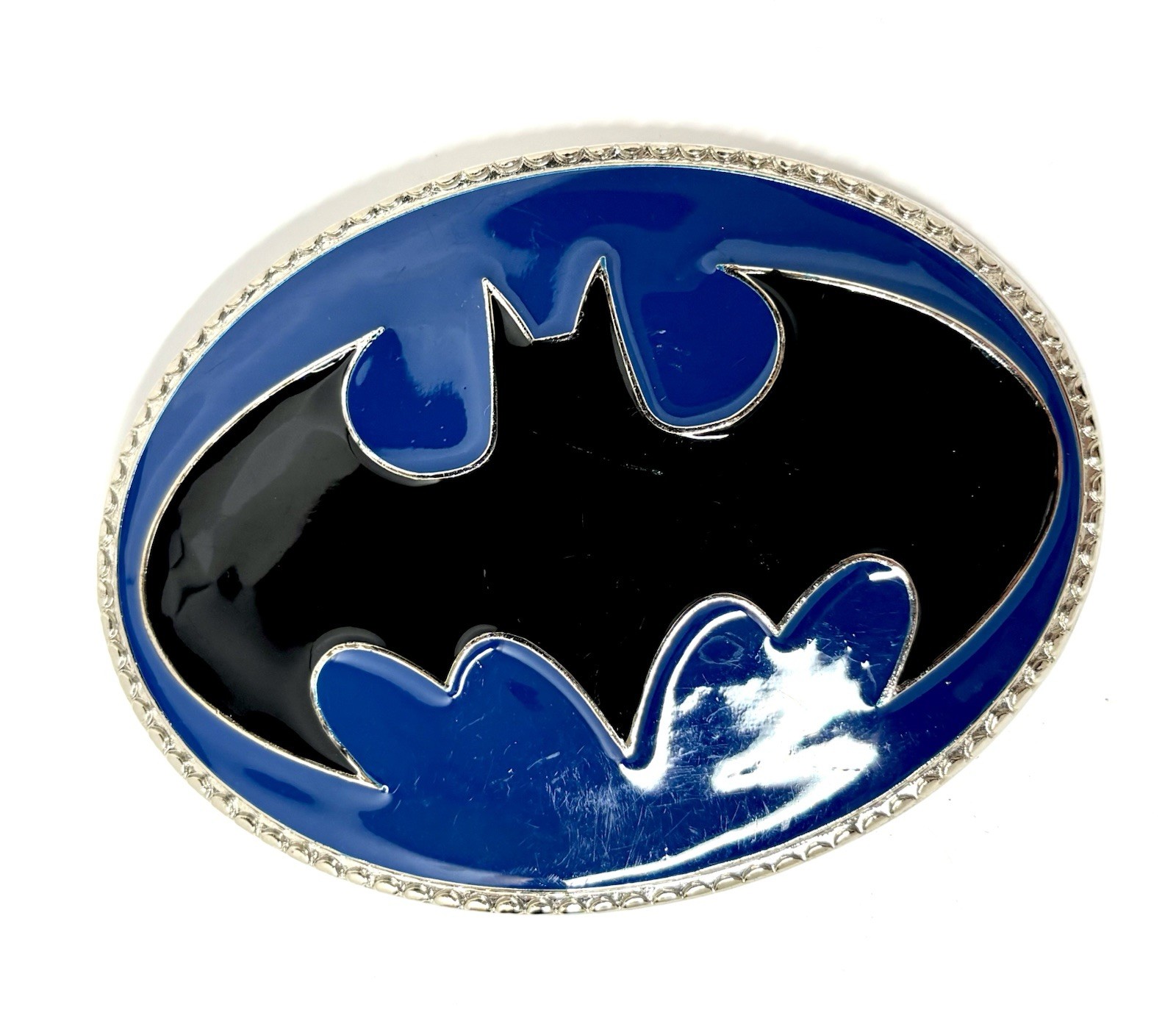 Large Batman Belt Buckle Chrome Black Blue Comic Superhero Statement Buckle