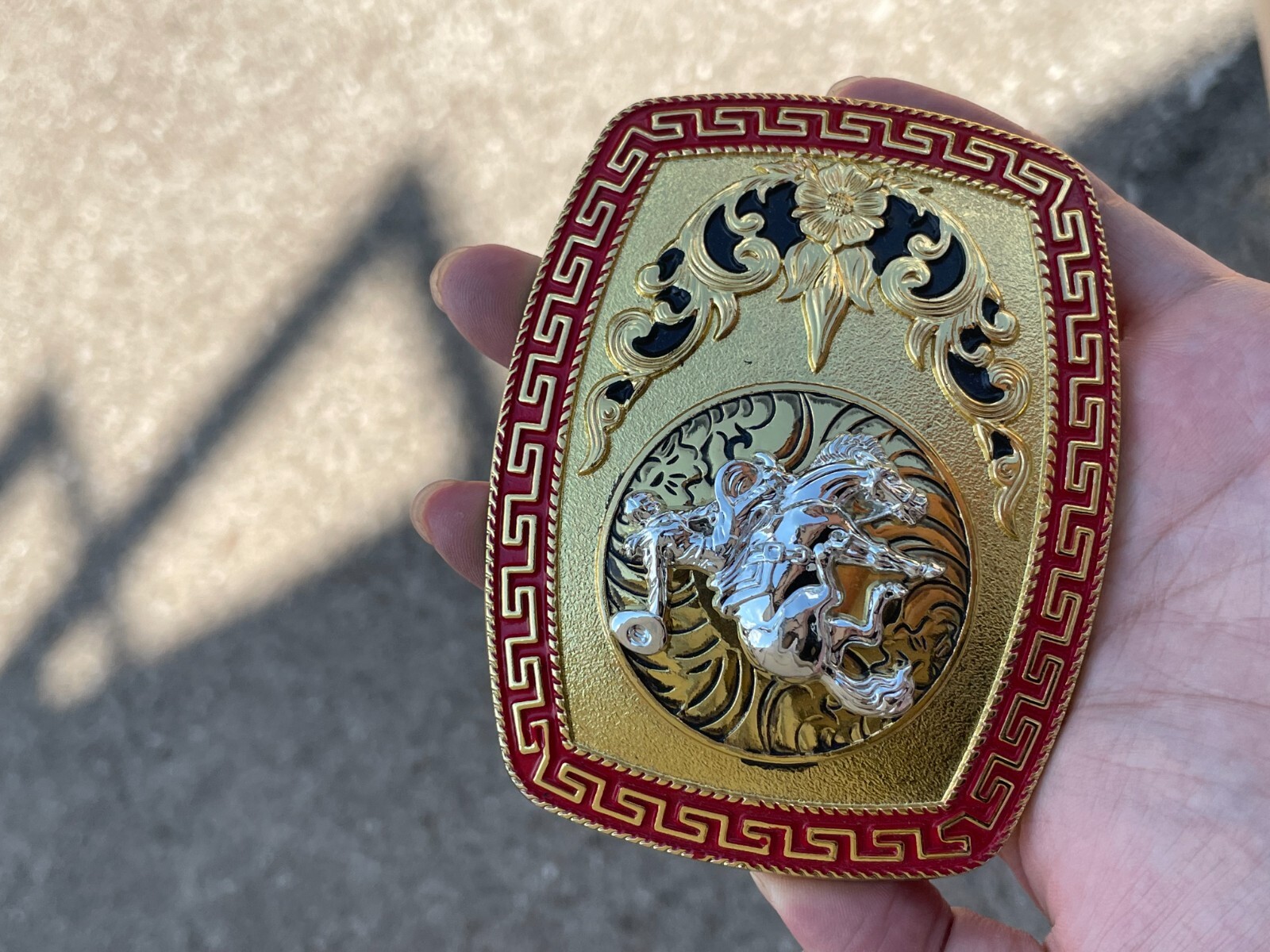 Western Buckle Gold Silver Red Horse Rider Cowboy Cloud Hebilla Vaquero Jinete