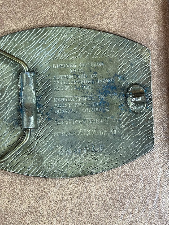 1982 Kansas&rsquo; Biggest Rodeo Phillipsburg Kansas Brass Belt Buckle Sample