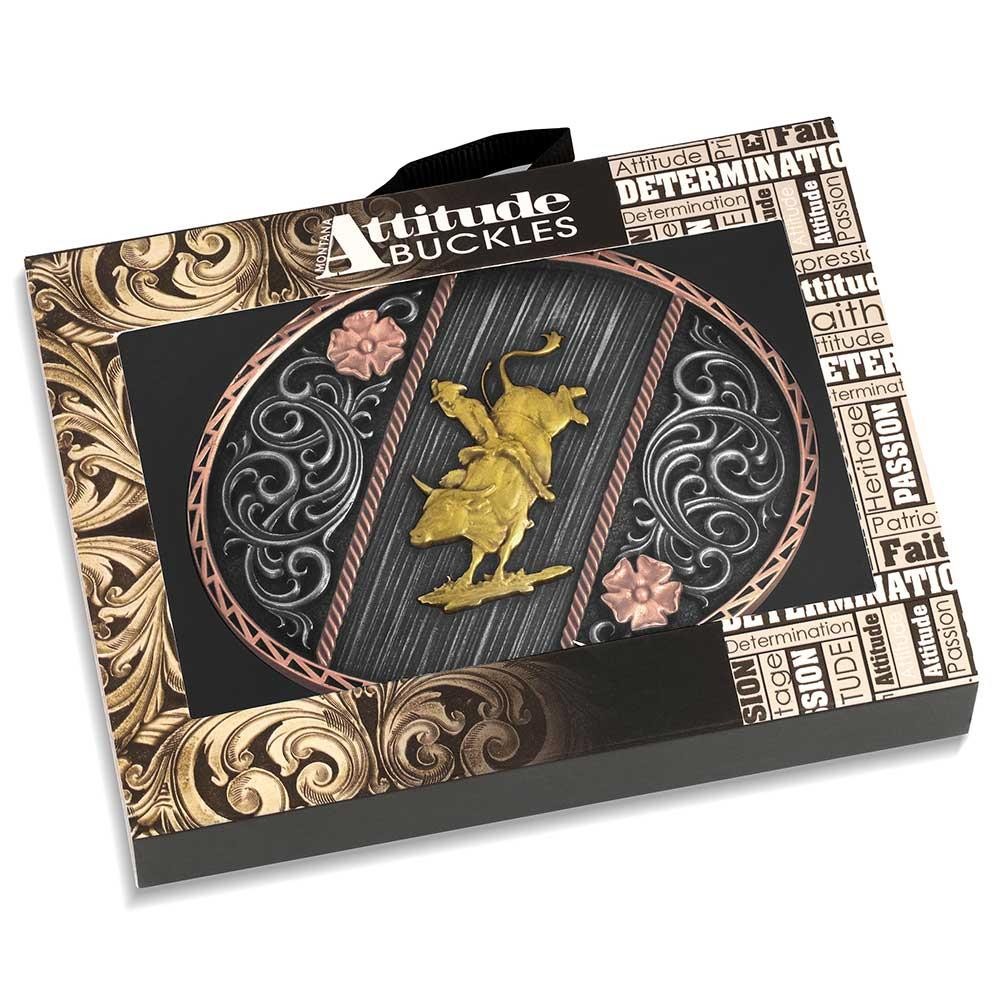 Montana Silversmiths Attitude Tri Color Rodeo Bull Rider Western Belt Buckle