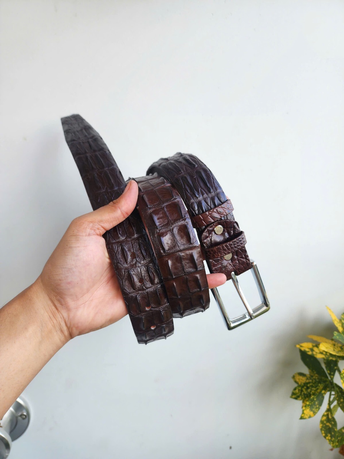 3.8CM Brown 100% Genuine Leather Skin Men Belt Silver Buckle- Handmade