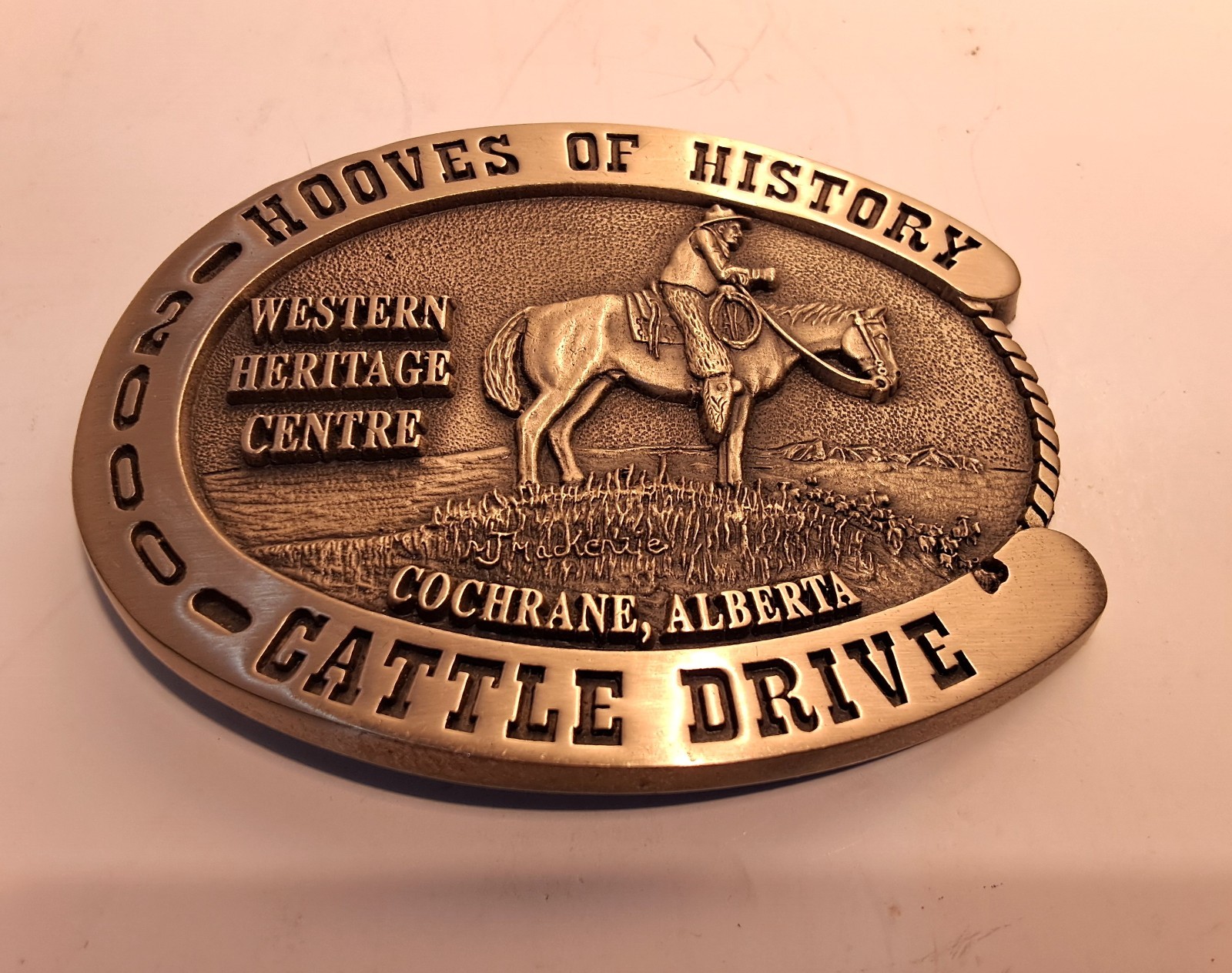 M.J. Mackenzie Hooves of History 2000 Cattle Drive Belt Buckle Cochrane, Alberta