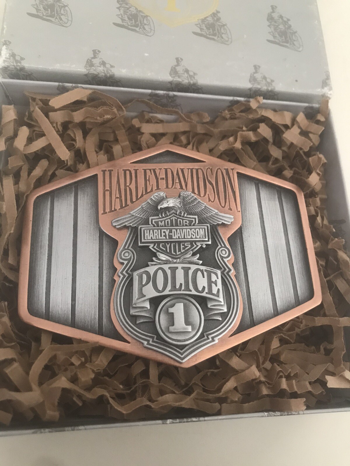 1994 Harley Davidson POLICE 1 Belt Buckle On Patrol Since 1909 RARE / NOS in Box